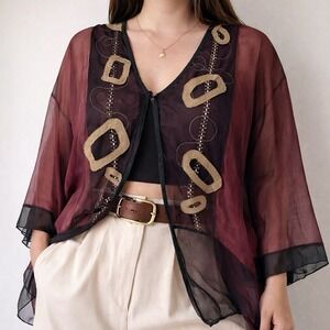 Lorraine VTG Hand Dyed Silk Chiffon Kimono Jacket L XL Wearable Art Witchy Boho